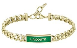 Lacoste Herren Gliederarmband und Halskette mit Anhänger Kollektion FENCE aus Vergoldetem Edelstahl mit Grüner Plakette