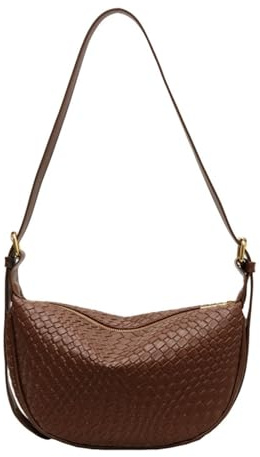 Bolso tejido para mujer, bolso cruzado de media luna, bolso de hombro tejido, Y2k tejido trenzado media luna, bolso de mano tejido, bolso de antebrazo con cremallera, marrón, ca. 28 cm