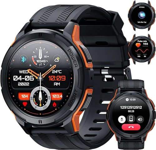 OBA Oukitel BT10 Reloj Inteligente para Hombre con Llamadas Bluetooth 1.43 Pulgadas Pantalla AMOLED Batería 410mAh Impermeable Reloj 5ATM con Monitor de Cardiaco Monitor de Sueño para Android iOS