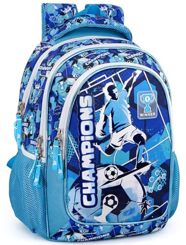 Julian Ross Champions Azzurro Zaino Scuola Elementare per Bambini, Ergonomico, Schienale Imbottito e Rinforzato, Spallacci Imbottiti, 3 Scomparti, Fodera Interna, 33x15x43h, Per Napoli Fan