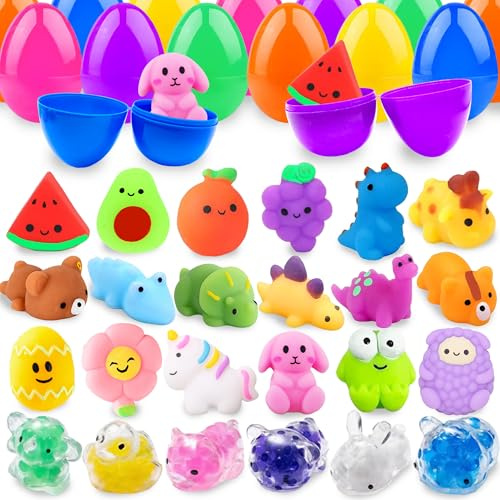 Chennyfun 24 Stück Ostereier Gefüllt mit Mochi Squishy, Kawaii Mini Mochi Set mit Wasse Perlen für Jungen Mädchen, Anti Stress Toys für ADHS und Autismus, Kinder Erwachsene Party Geburtstag Geschenk