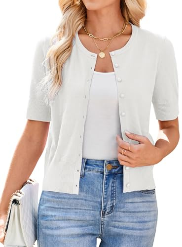 Newshows Damen Strickjacken Sommer Kurzarm Leicht Knöpfe Strickjacke Elegante Bolero Wickel Shrugs Top für Kleid