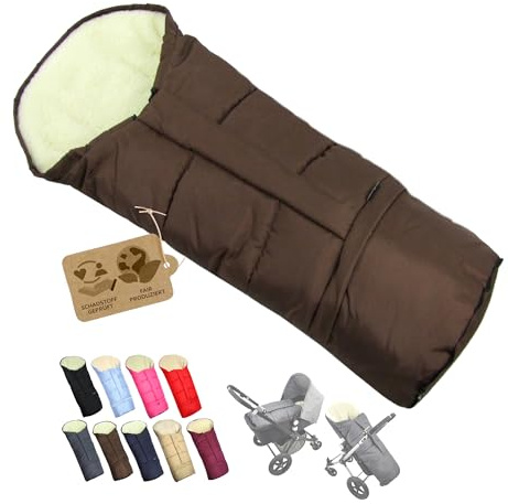 Saco de invierno para cochecito, saco universal en forma de momia con lana de cordero, tamaño ajustable, cálido, con cremallera, lavable (marrón)