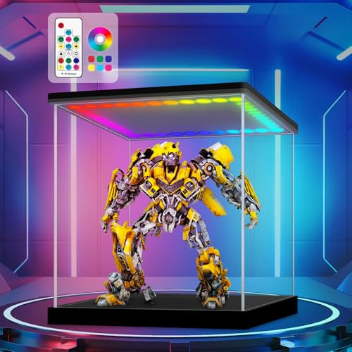 Acryl Vitrine / Schaukasten mit LED Beleuchtung für Figuren (20x20x20 cm) | Vitrine für Staubdicht und UV-Schutz, RGB Beleuchtet Display Case, Helligkeit Einstellbar, Mehrere Leuchtungsmode