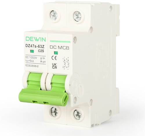 DewinLVD DC Trennschalter, Pv Sicherungsautomat 25A, DC 1000V, 2 Polig | DC Schalter Pv Anlage, Solar Sicherung, DC Leitungsschutzschalter, Solar Trennschalter für Photovoltaik-Systeme, Graugrün
