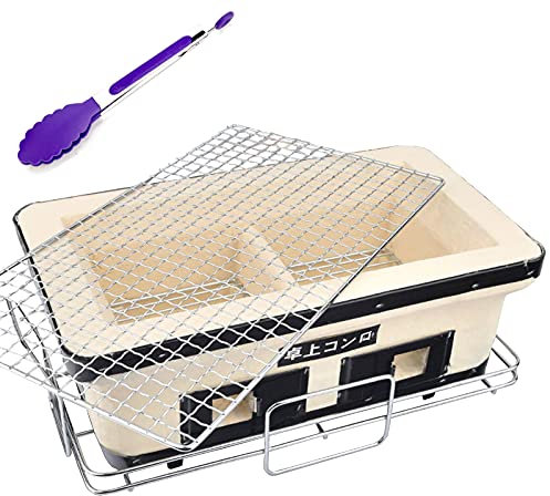 Barbecue portatile a carbonella, rettangolare, da tavolo, con pinze per alimenti, ideale per campeggio e uso esterno, stufa a legna a carbone per deliziose grigliate