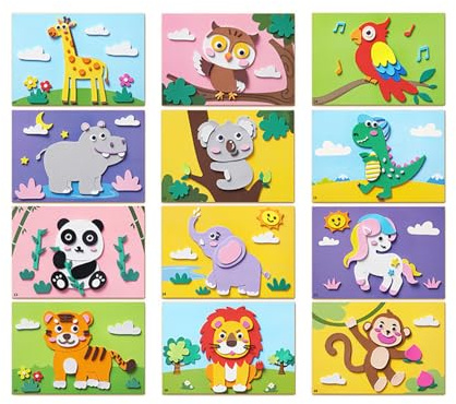 EVA-Aufkleber-Spielzeug – 3D Bastelmaterial, 6 Sets Lernspiel | Tiermotiv-Schaumsticker, Kleinkind Puzzle Bastelset, Kindergartenspielzeug, Aufkleber-Set Diyy Kunst, Ohne Schere Oder Kleber, 4–6 Jahre