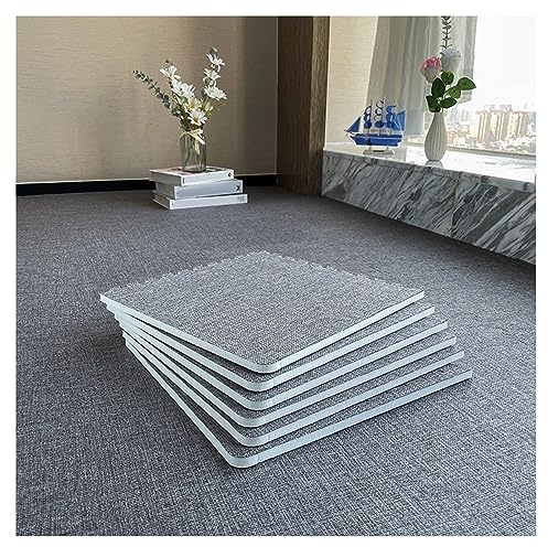 Set di piastrelle per pavimenti in schiuma ad incastro, 12 pezzi, 30,5 x 30,5 cm, imbottitura antiscivolo con parte superiore in lino per esercizi, yoga, sala giochi, garage, cantina, colore grigio