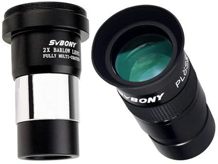 SVBONY Oculare telescopio Plossl da 40 mm a 40 gradi e 2 lenti Barlow, lente Barlow da 3,2 cm, pellicola verde a banda larga multi rivestita, accessori per telescopio con filettatura M42 per oculare
