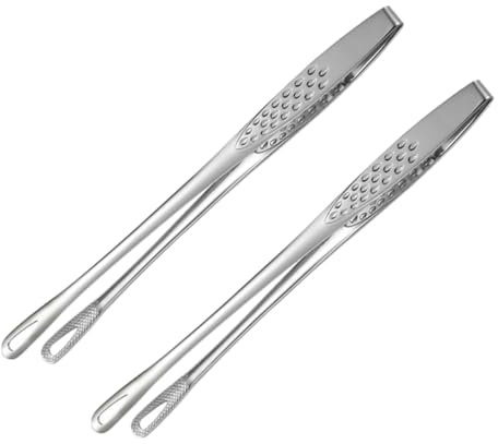Alipis 2pcs Stainless Steel Food Clip Japanese Style BBQ Utensils Kitchen Serving Tongs Long Handles Heat Resistant for Cooking