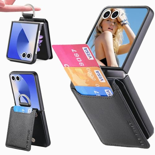 Ysnzaq Fodral för Samsung Galaxy Z Flip 7 5G med korthållare, PU-läder plånbok med ringstativ, hopfällbart skal för Samsung Z Flip7-ZHQ svart