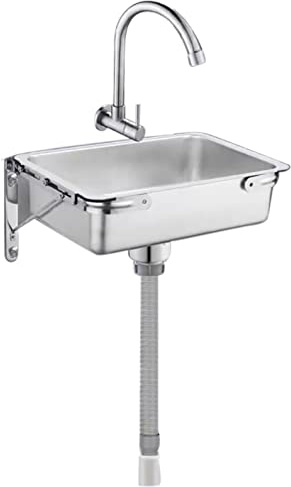 GLMGBP Fregadero de Cocina Comercial de un Seno para Restaurante, Lavabo de Pared para baño, Grifo Incluido, para habitación, Garaje, sótano, bañera Exterior e Interior, Fregadero de Acero inoxida