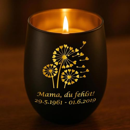 Personalisiertes Windlicht mit Gravur | Motivwahl: Herz, Blume, Ring, Taube | Name + Spruch auf Glas | Geschenk für Frauen, Mama & Paare | Hochzeit, Geburtstag, Valentinstag | Schwarz (Muster 12)