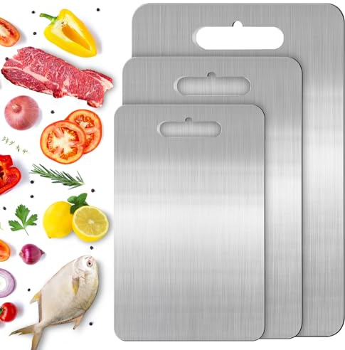 Dhnvcud 3PCS Extra Large Titanium Chopping Board, 2026 New Multifunctional Stainless Steel Chopping Boards, Double-Sided Food Grade Titanium Cutting Board Metal Chop Board for Kitchens