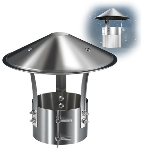 304 Stainless Steel Chimney Cap, Round Rain Cover for Stove Pipe | 304 Stainless Steel Chimney Cap, Round Rain Cover for Stove Pipe, Fireplace and Wood Stove Outdoor Use(125mm/5)