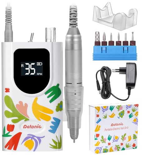 Delanie Professioneller Nagelfräser 35000 U/min, Wiederaufladbarer Fräser für Gelnägel Nagellack, Elektrischer Fräser für Nägel mit 6 Bits, Geeignet für Maniküre & Pediküre - Weiß im Matisse-Stil