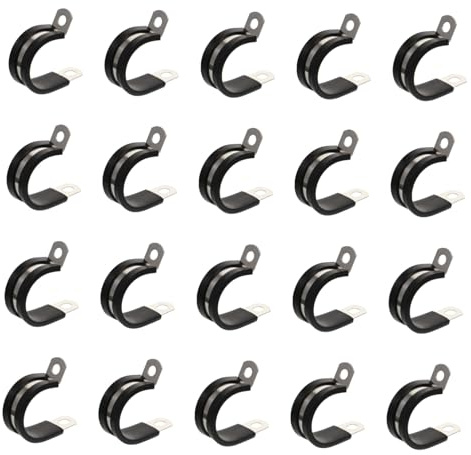 SAFIGLE 20 pièces Lot Colliers de Serrage R Acier Inoxydable avec Revêtement Caoutchouc Clips de Fixation Étanches et Résistants Corrosion pour Tubes et Câbles Usage Auto et Extérieur