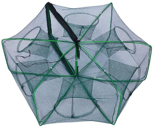 Joygoodta Trampa para Peces Trampa para cangrejos Hexagonal 24x10 Cangrejo de Nailon con 6 Orificios Minnow con Corbata Apertura con Cremallera Tortuga Red de Pesca Plegable Equipo de Pesca Cangrejo