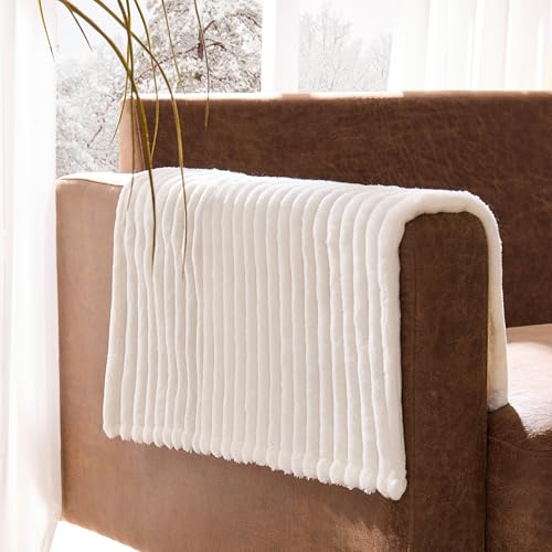 Meider 100% Waterproof Couch Arm Covers Set of 2, Fuzzy Chair Arm Covers Pads Thick Soft Recliner Cushions, Non-Slip Couch Armrest Covers for sofa (White, 22 x 22 2 Pack)