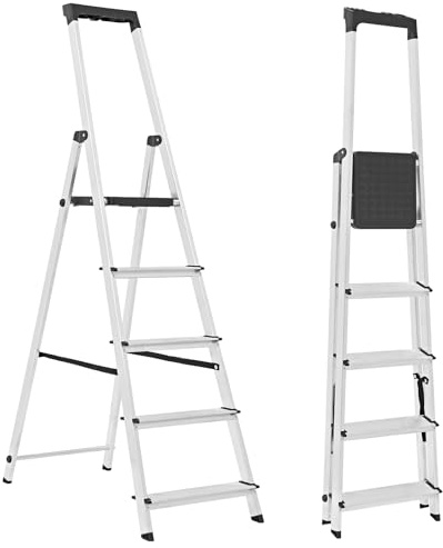 NEWBULIG 5 Step Ladder, 330lbs Folding Step Stool with Anti-Slip Wide Pedal Handrails, Aluminum Stool Ladders, Safety Household Ladder for Home Kitchen Courtyard Outdoor