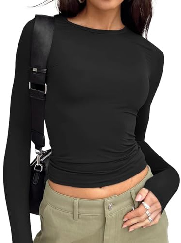 LILLUSORY Long Sleeve Tops Women Crew Neck Y2k T Shirts Black M