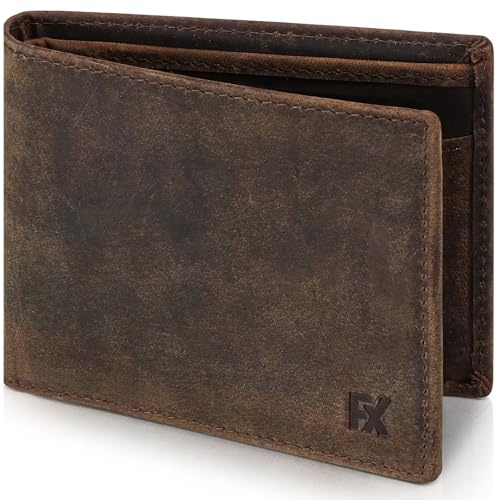 FOMAX Leder Geldbörse Herren Wildleder Geldbeutel Echtleder mit RFID Schutz | Portemonnaie Querformat Brieftasche Bifold - Fächer für Kreditkarten mit Münzfach, Hochwertig Minimalistisches Braun