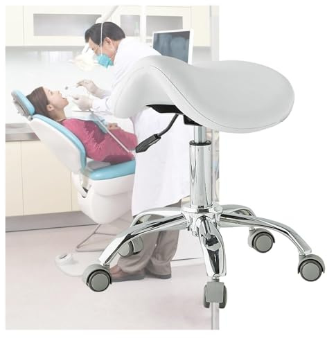 LQVAIPT Chaise de Selle hydraulique for Dentiste hygiéniste, Tabouret de Selle Ergonomique avec Roues médicales, Tabouret Roulant Facile à Glisser(White)