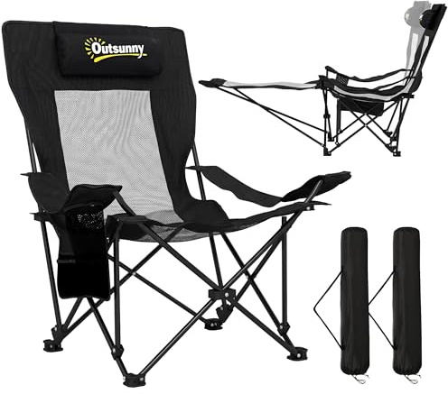 Outsunny Set of 2 Reclining Folding Camping Chair Adjustable Backrest Black