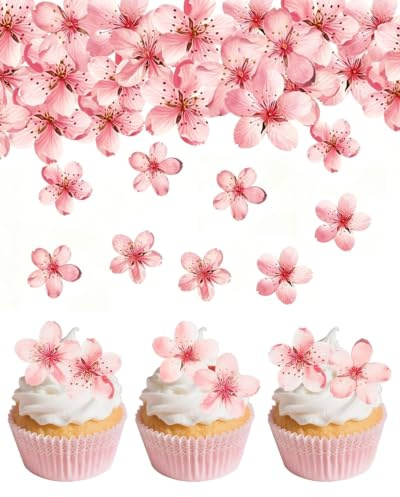 DAFNE 50Pcs Décorations Comestibles en Fleurs Cupcake, fleur comestible pour gateau, Décorations de Gâteaux aux Fleurs de Cerisier, pour Décoration de Gâteaux et Cupcakes Fleurs en Sucre(grand)