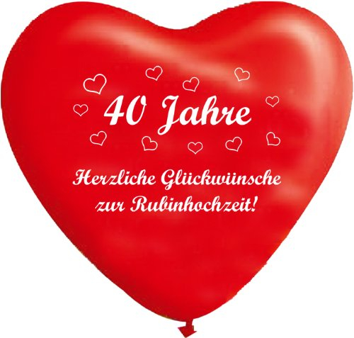 10 rote Herzballons aus Naturlatex, 40 Jahre - Rubinhochzeit, ca. 30 cm Durchmesser