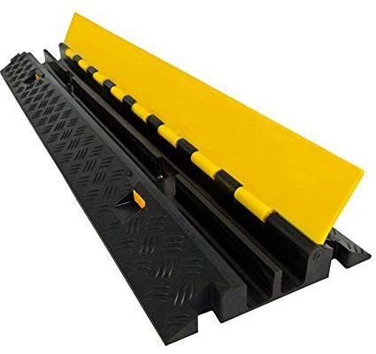 Electriduct Heavy Duty 2 Channel Cable Protector Traffic Wire and Hose Ramp Cord Cover 1.2 Inch Channels 12,000 lbs per Axle CP-RPS-212 - Rubber Black Base/Yellow Lid