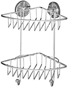 WENKO Duschablage Ecke 2 Etagen ohne Bohren, Vacuum-Loc Eckregal Mod. Bari mit Vakuum-Befestigung, verchromter Stahl rostfrei, Wandablage Bad