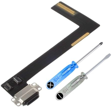 MMOBIEL Ladebuchse Kompatibel mit iPad Air 2 (2014) / iPad 6 (2018) - Dock Connector Flex Kabel - Audio Jack/Mikrofon/Antenne Ersatz - Inkl. Schraubenzieher - Schwarz