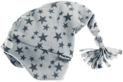 Playshoes Unisex Kinder Fleece-Mütze Wintermütze, Zipfelmütze grau Sterne, 49cm