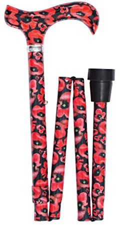 Classic Canes Gehstock faltbar Design mit roten Mohnblumen verstellbar