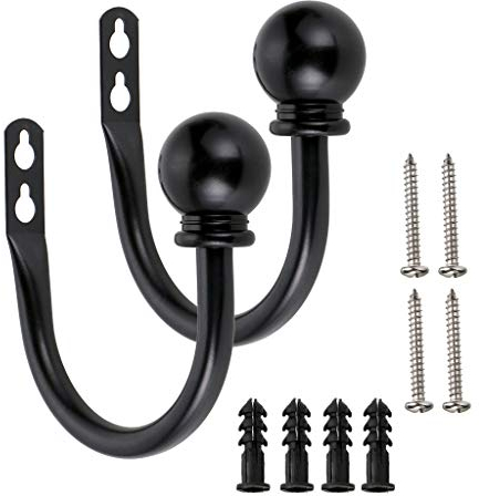 Bstkey Ein Paar leichte Metall-Vorhanghaken – Retro-Wandbefestigung für Vorhang, Raffhalter, Vorhangquaste, Vorhanghalter Schwarz