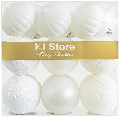 Busybee weihnachtskugeln 18 Stücke 8CM Ornamente für Weihnachtsbaum Weiß Christbaumkugeln Weihnachtsdekoration Kugeln Kunststoff Plastik