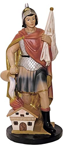 Kaltner Präsente Sankt Florian Heiligenfigur 30 cm – Schutzpatron Feuerwehr – Handbemalt – Kunstguss Resin Statue – Dekofigur mit Sockel – Geschenk für Feuerwehrmann