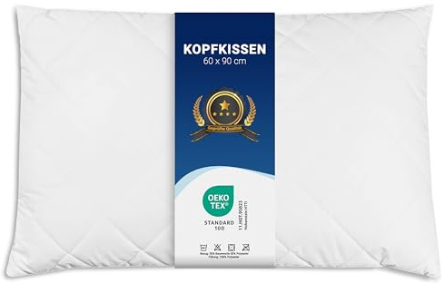 ZOLLNER 2er Set Kopfkissen - 60x90 cm - mit Reißverschluss – Individuell anpassbare Füllung aus Synthetikfasern - bis 95°C waschbar - Bezug aus Baumwollmischung - Hotelqualität