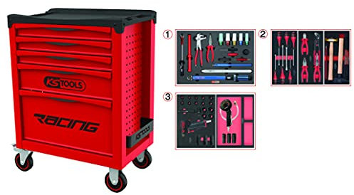 KS Tools 855.5060 - Servante d'atelier 5 tiroirs Spéciale Roues - Gamme RACING - Equipée de 60 outils