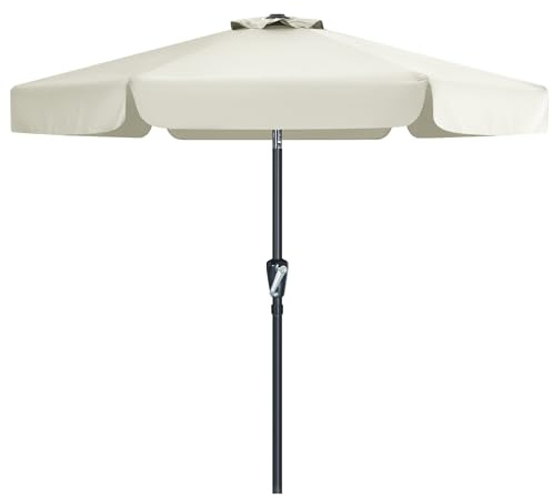 MASTERCANOPY Parasol de terrasse de 2,3 m avec cantonnière, manivelle et inclinaison – Parasol d'extérieur à 6 baleines, résistant aux UV et à la décoloration, imperméable avec grille d'aération