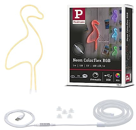 Paulmann 70557 LED Streifen Neon Colorflex USB Strip RGB 1m inkl Kabelschalter incl. 1x5 Watt dimmbar Lichtband Weiß Lichtstreifen Kunststoff LED Band
