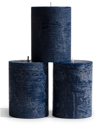 CANDWAX 7.6x10.2 cm Pillar Candles Set of 3 - Decorative Candles Unscented and No Drip Candles - Ideal as Wedding Candles or Large Candles for Home Interior - Dark Blue Candles