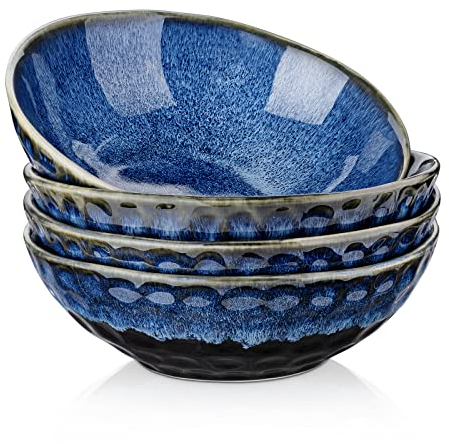vancasso Serie Starry, Set di Ciotole per Cereali 4 Pezzi Servizio di Ciotole per Gelato in Design Nebulosa per 4 Persone Scodelle Coppette ?17,5 cm Colore Vintage Blu