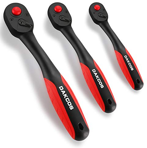 DAKCOS Umschaltknarre 1/4 3/8 1/2 3pc Knarre Rotary Ratsche Antrieb mit 72 Zähnen aus CV-Stahl Druckknopfauslösung