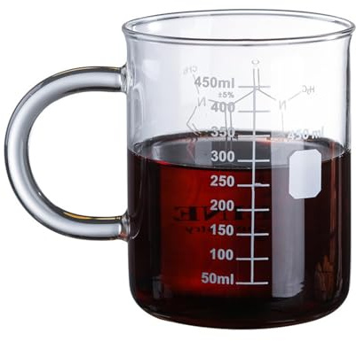 BORDSTRACT Thumbs up Printed Glass Mug, Kaffeeglas Teeglas Becher, Chemistry Mug Kaffeetasse 450ml, Transparente Messbecher Glas Mit Griff Molekül-becher Wissenschaftlich Messung