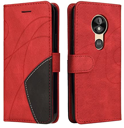 Fatcatparadise Kompatibel mit Motorola Moto E5 / G6 Play Hülle, Leder PU Brieftasche Handyhülle Flip Case Silikon Bumper Schutzhülle Klapphülle. Lederhülle mit Kartenfächern und Standfunktion (Rot)