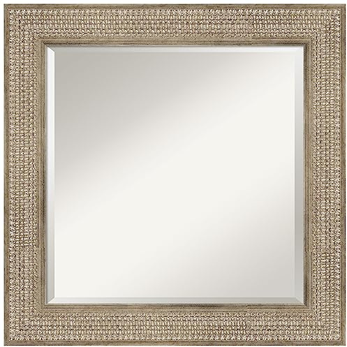 Amanti Art Silver Wall Mirror 26x26 Trellis Silver Square Bathroom Mirror for Wall Decor Living Room, Medium Traditional Wood Frame, Hangs Horizonally and Vertically, Bathroom Decor, Beveled Edge