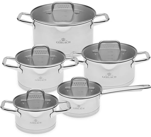 Gerlach Model Topf-Set Edelstahl Kochtopf-Set Induktion Induktionstöpfe-Set Töpfe-Set Induktionsgeeignet Kochgeschirr 5 Stück