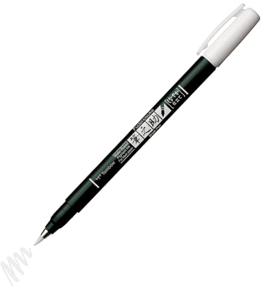 Tombow Fudenosuke Pastel for black paper, weiß, mit Kreideoptik auf schwarzem Papier, weiche, elastische Spitze, für Handlettering, Skizzen und Kartengestaltung [WS-BS01]